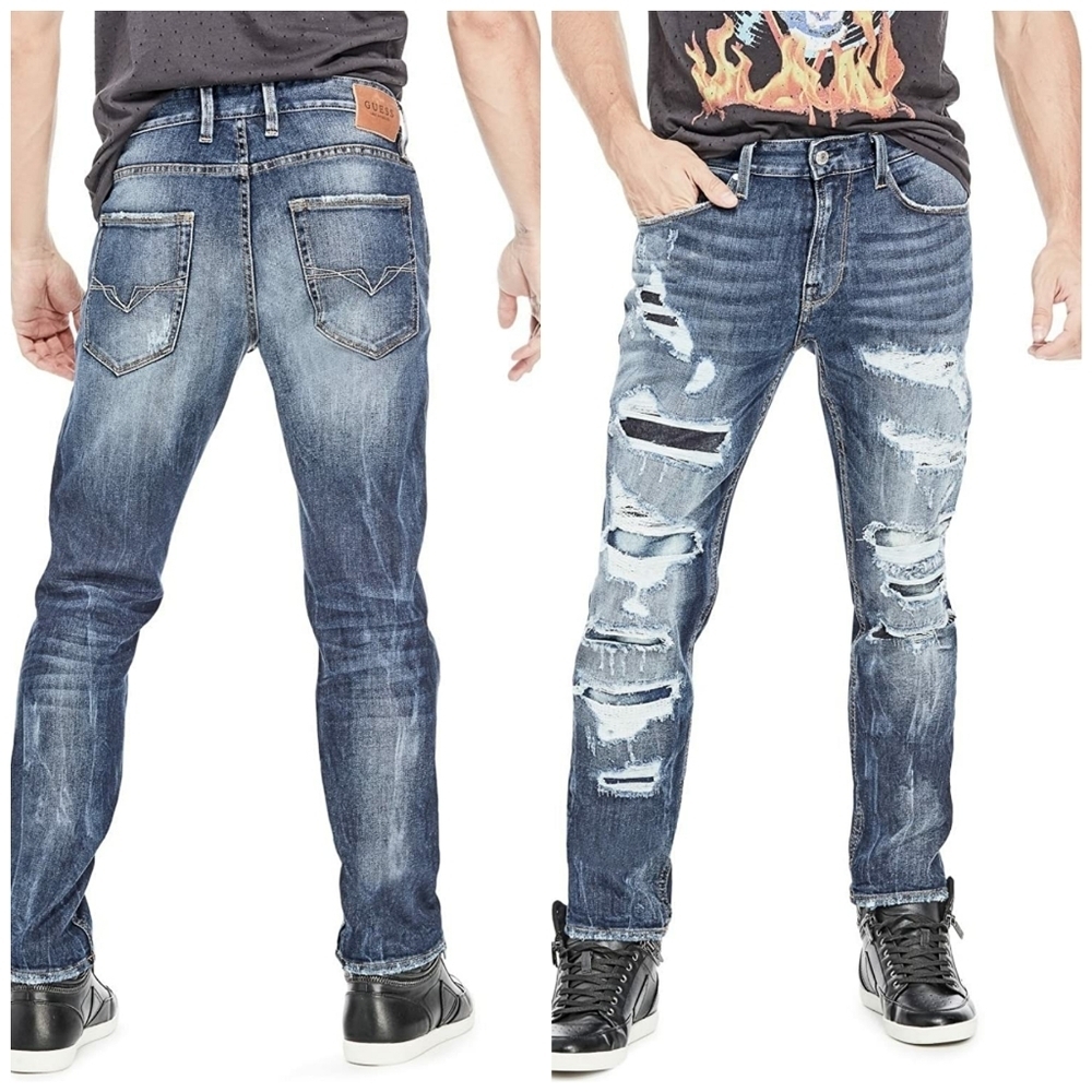 NEW GUESS Men's Slim Tapered Destroyed Jeans SZ 32